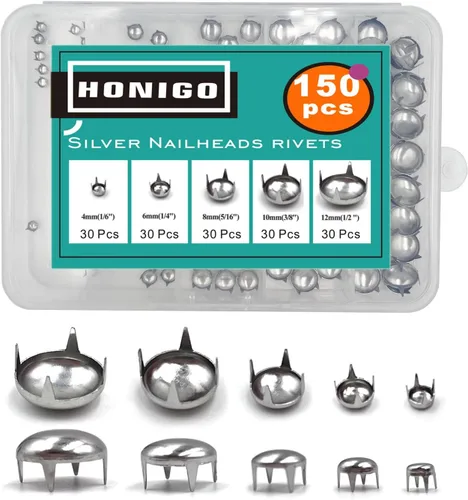 Vista 14 de Honigo 120 piezas Tachuelas Redondas con Cúpula Metálicas Remaches de Color Mixto Latón Sólido 4/6/8mm 4 Puntas Picos Clavos para Artesanía de Cuero