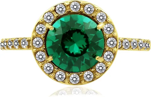 Vista 5 de Tienda Collection Platinum-Plated Sterling Silver Aquamarine Color Made with Imported Infinite Elements Crystal Round Shape Ring