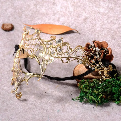 Vista 3 de Máscara de metal brillante para mujer con diamantes de imitación para fiestas venecianas bailes de graduación disfraces accesorio