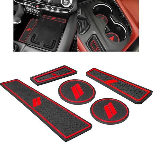 Vista 9 de para Accesorios de Dodge Durango 2021 2022 2023 2024 2025 2026 (Versión de 7 Asientos) Alfombrilla de Forro de Consola Central Insertos de Rojo