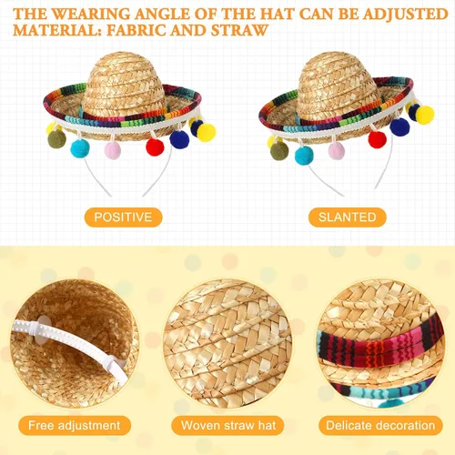 Vista 3 de Janinka 18 piezas de suministros para fiesta de fiesta, sombrero, diademas de papel, decoraciones de fiesta mexicana del Cinco de Mayo