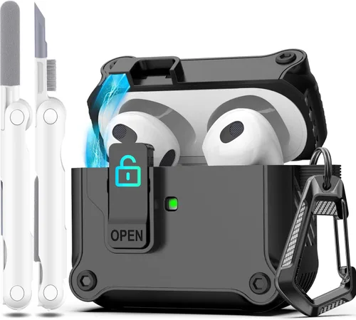 Vista 212 de R-fun Funda de carga compatible con AirPods de 2ª generación 2019, 1ª generación 2016, protección completa contra caídas, tapa desplegable