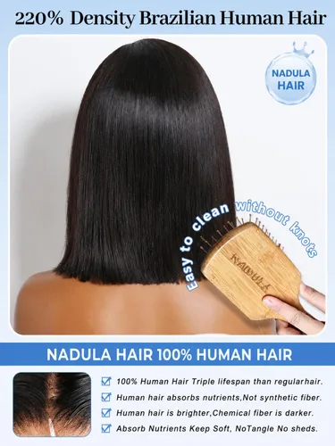 Vista 6 de Nadula Peluca de cabello humano con encaje frontal de 6 x 4 pulgadas, con cordón de longitud de barbilla, corte romo, peluca recta estilo Bob 1b
