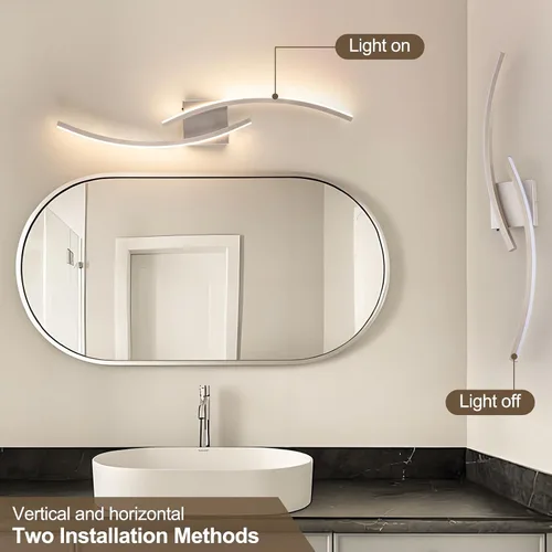 Vista 5 de Lámpara de pared moderna cableada de 3000 ~ 6000 K, lámpara de pared LED plateada de 31.5 pulgadas, luces de pared de níquel cepillado