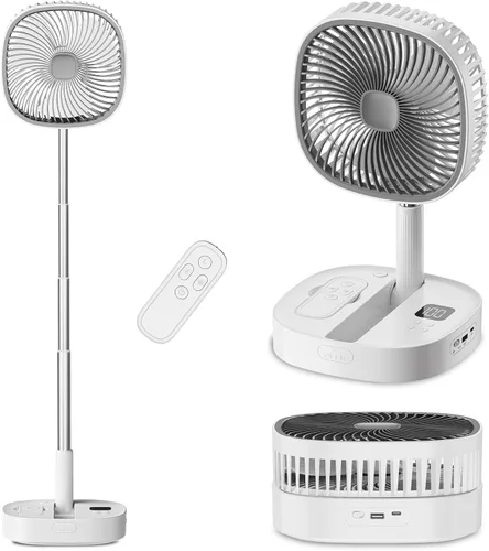 Vista 7 de Ventilador de pedestal oscilante portátil con Romote, 4 velocidades de rotación telescópica de 120°, ventiladores plegables plegables de pie, 7200