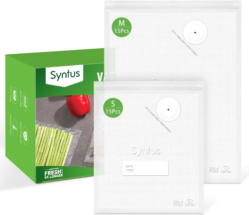 Vista 10 de Syntus 30 bolsas reutilizables selladoras al vacío para alimentos, pequeñas bolsas de almacenamiento de alimentos de 8 x 10 pulgadas con cremallera
