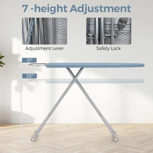 Vista 3 de COSTWAY Tabla de planchar plegable, soporte de planchado resistente de 57 x 16.5 pulgadas con 7 alturas ajustables, soporte de hierro, tela