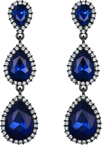 Vista 37 de EleQueen Pendientes de cristal austriaco en tono dorado para mujer, forma de pera de 2.5 pulgadas, color esmeralda