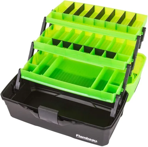 Vista 3 de Flambeau Outdoors 6383FG Caja de aparejos clásica de 3 bandejas, organizador portátil de aparejos, verde escarchado/negro