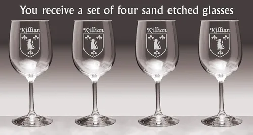 Vista 2 de Killian irlandés capa de brazos copas de vino – juego de 4 (arena grabado)