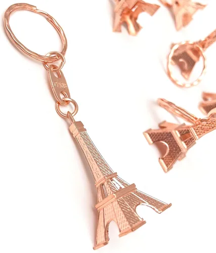 Vista 3 de Llavero de la Torre Eiffel de París, 12 piezas, recuerdos de fiesta de oro rosa, Oro Rosa