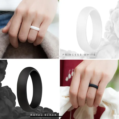 Vista 4 de ThunderFit Anillo de boda de silicona, para mujer, 0.22 pulgadas de ancho, 0.08pulgadas de grosor