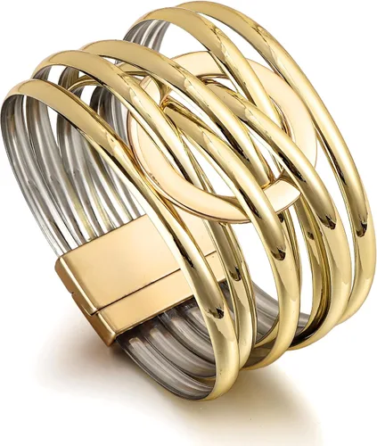 Vista 2 de Edoneery - Pulsera envolvente de cuero para mujer, brazalete de puño de múltiples capas hecho a mano estilo bohemio con cuentas de cristal