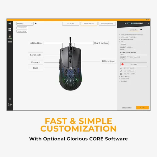 Vista 9 de GLORIOUS Model O V2 - Mouse ligero para juegos (cableadonegro) FPS con 26,000 DPI, sensor de 26K, 6 botones programables, accesorios