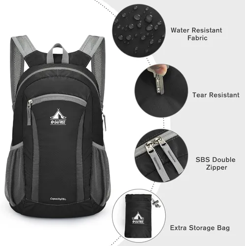 Vista 4 de G4Free Mochila de senderismo de 16 litros, mochila pequeña ligera y plegable para viajes, camping, al aire libre, hombres y mujeres