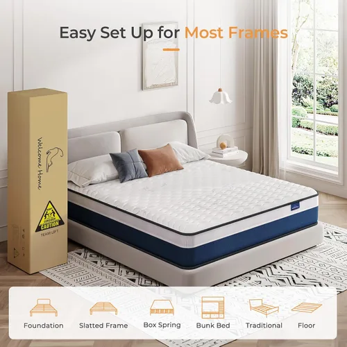 Vista 7 de Vesgantti Tight Top Series - Colchón híbrido de resortes interiores Full de 10 pulgadas/Cama en una caja, sensación de felpa firme media, espuma