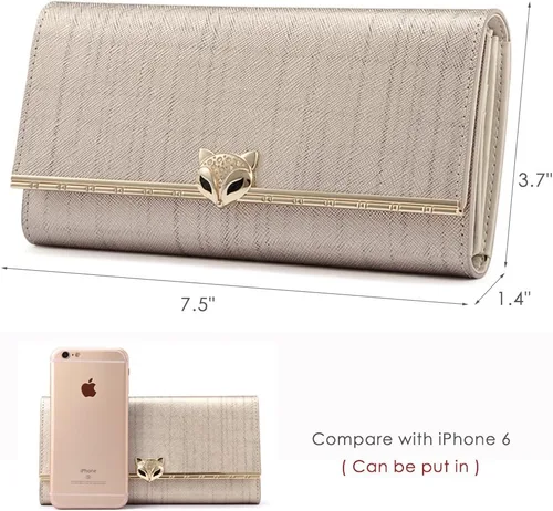 Vista 2 de FOXER Carteras de cuero para mujer, cartera triple para tarjetas, carteras grandes, 01 Dorado, Casual