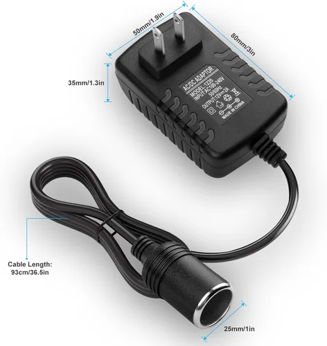 Vista 2 de Herfair Convertidor de CA a CC 2A 24W Adaptador de enchufe para encendedor de cigarrillos de automóvil, cable de alimentación 110-240V a 12V AC/DC