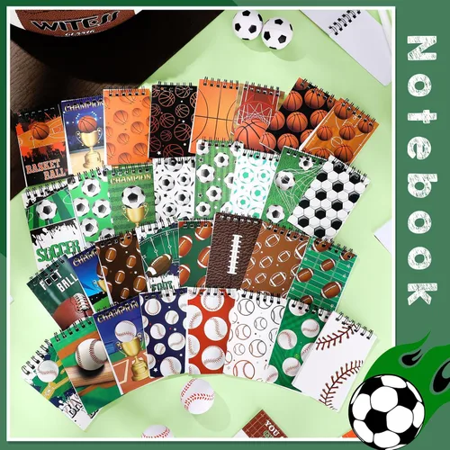 Vista 3 de Faccito 32 mini bloc de notas deportivos, baloncesto, béisbol, fútbol, fiesta, recuerdos, bolsas de regalo, bloc de notas en espiral, mini cuadernos