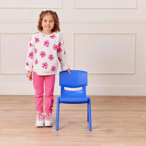 Vista 10 de ECR4Kids Silla Escolar Apilable de 12 Pulgadas de Plástico, Muebles para Aula, Azul, Paquete de 4