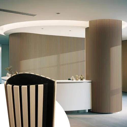 Vista 11 de Art3d Paquete de 1 panel de pared de listones de madera acústica con diseño plano enrollable, paneles absorbentes de sonido de 95.3 x 23.8 pulgadas
