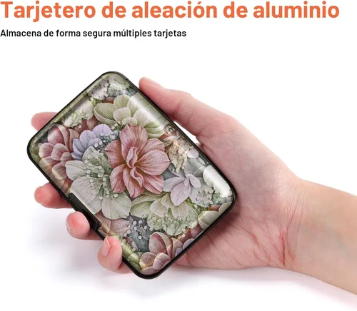 Vista 3 de Mayski Soporte para tarjetas de crédito, bloqueo RFID, funda rígida de aleación de aluminio, pequeña cartera de metal para mujeres y hombres
