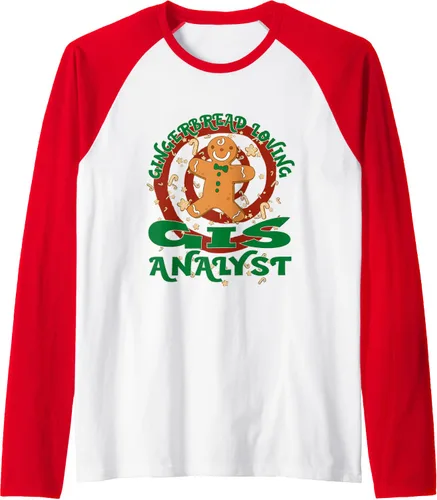 Vista 8 de GIS Analyst Job Gingerbread - Camiseta de béisbol raglán de Navidad, Negro