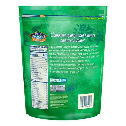 Vista 2 de Blue Diamond Almonds Wasabi & Soja y Habanero BBQ Flavored Snack Nuts, bolsas de 25 onzas