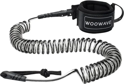 Vista 11 de WOOWAVE Correa SUP de 11 pies en espiral para tabla de remo para tabla de surf, correa de tobillo con funda impermeable para billetera/teléfono