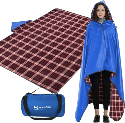 Vista 12 de DUKUSEEK Manta con capucha para exteriores, manta de camping impermeable, acolchada, forro polar grueso, cálida, resistente al viento, a prueba
