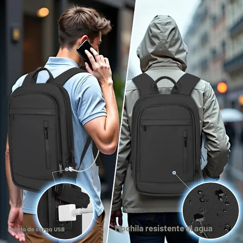 Vista 4 de Mochila de negocios para hombres antirrobo resistente al agua mochila de desplazamiento para portátil de 15.6 pulgadas para el trabajo diario, Negro