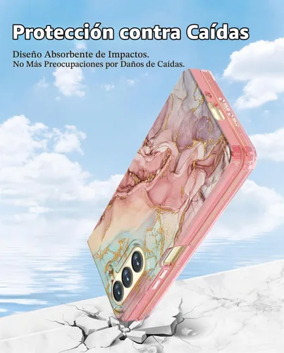 Vista 5 de Btscase Funda para Samsung Galaxy Z Fold 5, protector de pantalla frontal integrado, patrón de mármol dorado con purpurina de policarbonato duro