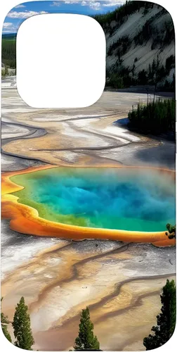 Vista 14 de Funda de vacaciones de verano para iPhone 16 Yellowstone National Park Rainbow geysers