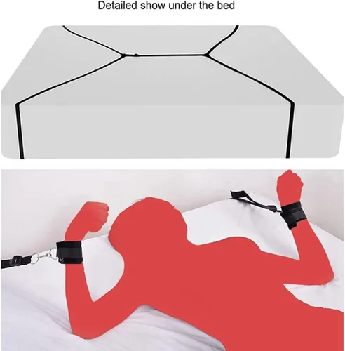 Vista 3 de Kit de sujeción de cama para cama de tamaño King, amarre sexual debajo del colchón, lazos sexuales de tamaño Queen para tobillos y muñecas, puños
