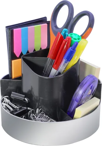 Vista 2 de Kantek Organizador de escritorio giratorio, 8 compartimentos, plástico, 6 x 5.75 x 4.5, negro/plateado