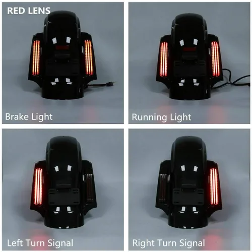 Vista 3 de TCT-MOTORPARTS Alforjas extendidas estiradas de 4 pulgadas con sistema LED de guardabarros trasero con lente roja para Harley Touring CVO Road King