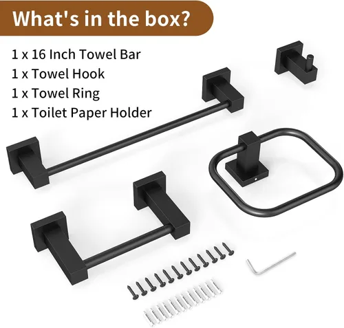 Vista 7 de Juego de 4 accesorios de baño negro mate, juego de toallas de baño de 16 pulgadas con soporte para papel higiénico, toalleros de acero inoxidable