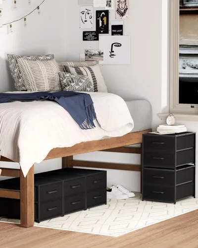 Vista 2 de Homsorout 2 Drawers for Closet -Small Fabric Dresser Closet Storage 1 Pack Black, Stackable Storage, Wooden Top & Metal Frame, Closet Drawer