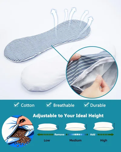 Vista 3 de Almohadas ajustables de trigo sarraceno para dormir, almohada cilíndrica con soporte cervical para el cuello, almohada de hueso transpirable