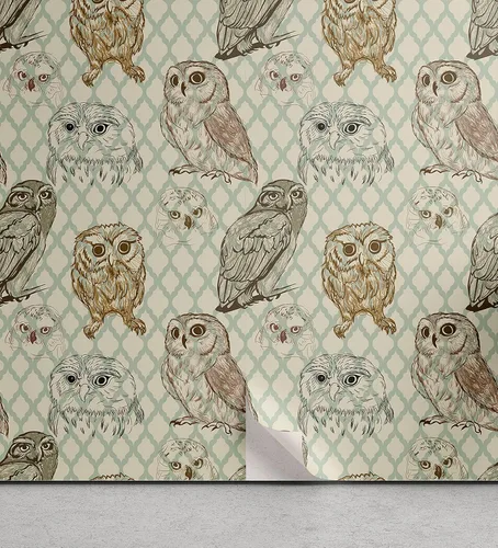 Vista 14 de Ambesonne Papel tapiz despegable y adhesivo con patrón de esquí para el hogar, personas esquiando en colores pastel continuos en la pista, árboles