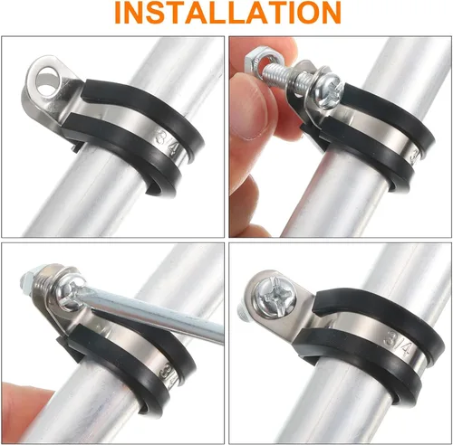 Vista 4 de uxcell Kit surtido de 140 abrazaderas de cable, abrazadera aislada acolchada de goma de acero inoxidable, surtido en 14 tamaños