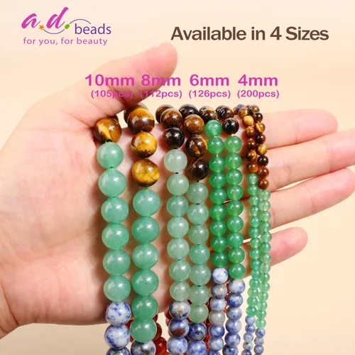 Vista 2 de AD Beads 200 cuentas redondas naturales de 7 chakras de 0.157 pulgadas (0.157 in), piedras preciosas de energía curativa, kit de joyería