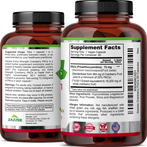 Vista 8 de Zazzee - Ácidos Alfa-Cianoacrílicos de Arándano, 72 mg de PACs por cápsula, 2X de fuerza, 100% soluble, 60 cápsulas veganas, extracto 50:1, 18,200