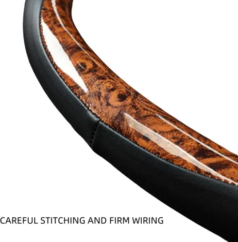 Vista 7 de Funda para volante de grano de madera, de piel de microfibra, transpirable, antideslizante, protector universal de 14.5-15 pulgadas, accesorios