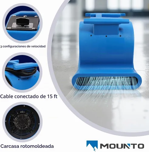 Vista 6 de Mounto 3 velocidades Air Mover 1HP 4000+ CFM Monster soplador de piso secadores de alfombras Secador de piso de limpieza
