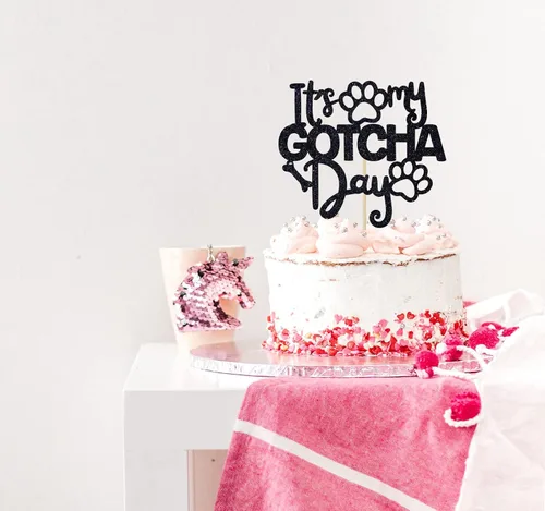 Vista 4 de It's My Gotcha Day - Decoración para tartas con purpurina negra, feliz día de Gotcha, decoración de fiesta del día de adopción de mascotas