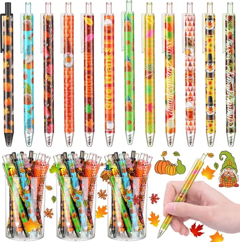 Vista 12 de Leinuosen 48 piezas de bolígrafos de Navidad a granel lindos bolígrafos retráctiles de tinta de gel de color rojo y verde, diseño de renos y árbol