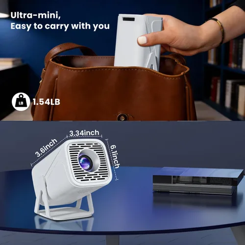 Vista 7 de Mini proyector con WiFi y Bluetooth, soporte 4K proyector de películas portátil para exteriores con sistema Android y aplicaciones integradas