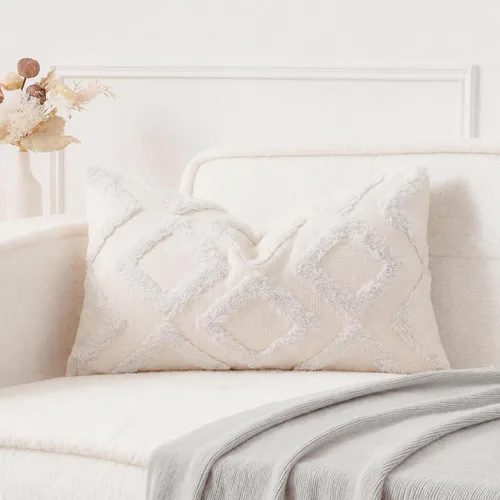 Vista 6 de NUYECY Fundas de almohada largas con patrón de diamantes de 12 x 24 pulgadas, funda decorativa de felpilla de felpa larga para cojín lumbar, funda