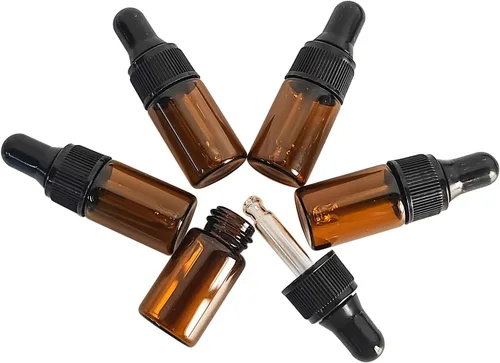 Vista 5 de Mini botella de vidrio ámbar con gotero, aceite esencial de 0.1 fl oz, cosméticos, perfume de viaje